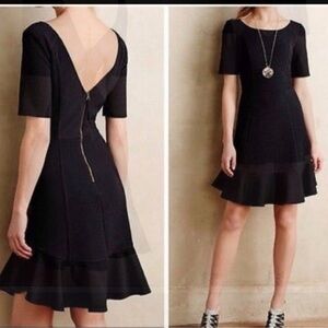 Anthropologie Marcelline Flounced Sheath Black Dress